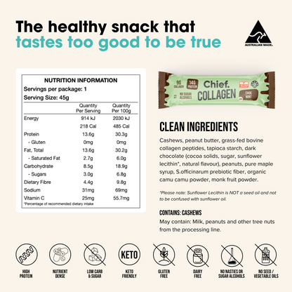 Chief Nutrition - Choc Mint Collagen Bar 45g