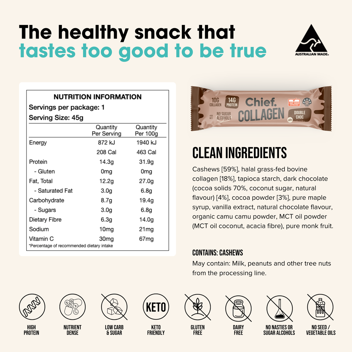 Chief Nutrition - Double Choc Collagen Bar 45g