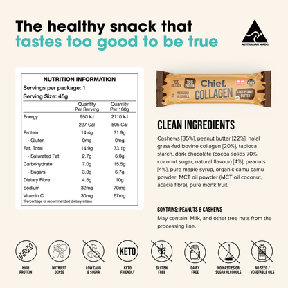 Chief Nutrition - Choc Peanut Butter Collagen Bar 45g
