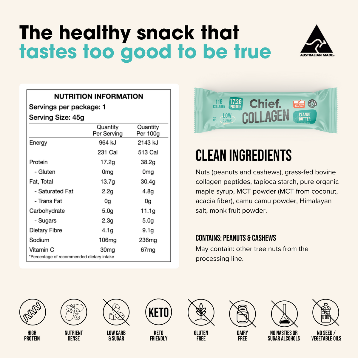 Chief Nutrition - Peanut Butter Collagen Bar 45g
