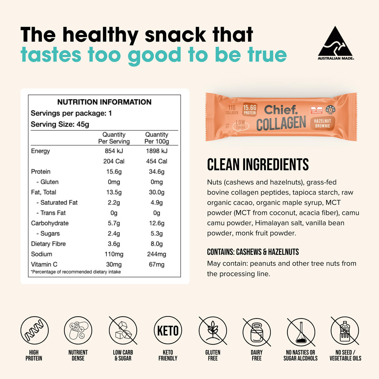 Chief Nutrition - Hazelnut Brownie Collagen Bar