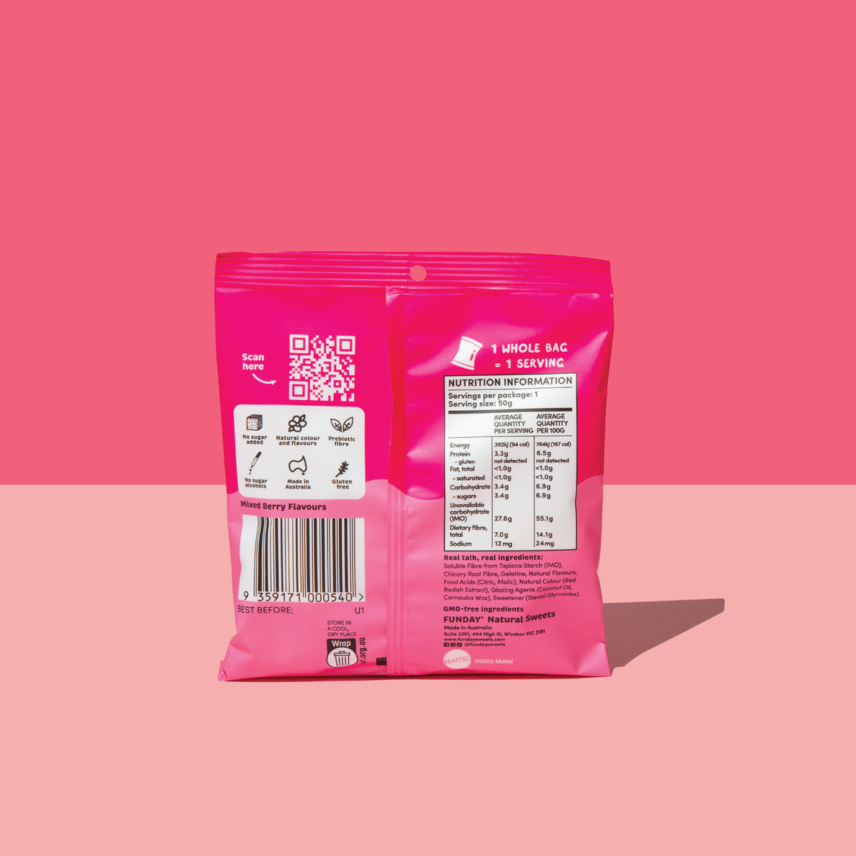 Funday Natural Sweets - Barbie Mixed Berry Kisses 50g