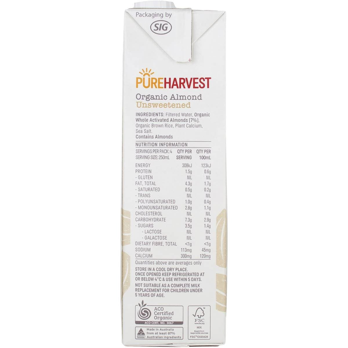 Pure Harvest - Organic Unsweetened Almond Milk 1lt