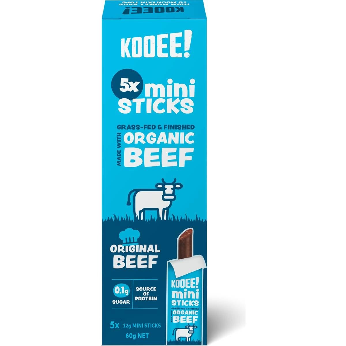 Kooee - Organic Beef Mini Snack Sticks Sea Salt 5 Pack 60g