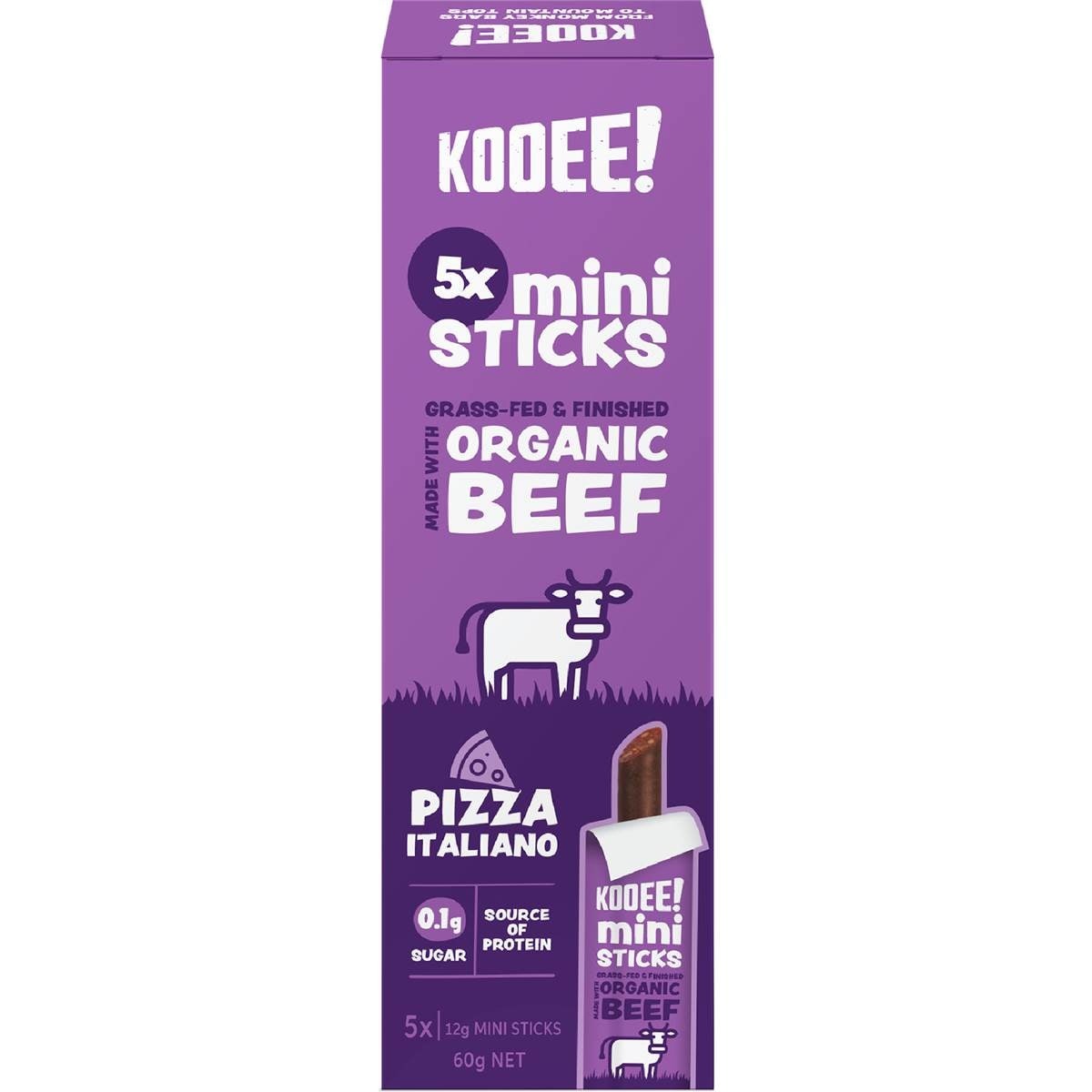 Kooee - Organic Beef Mini Snack Sticks Pizza 5 Pack 60g