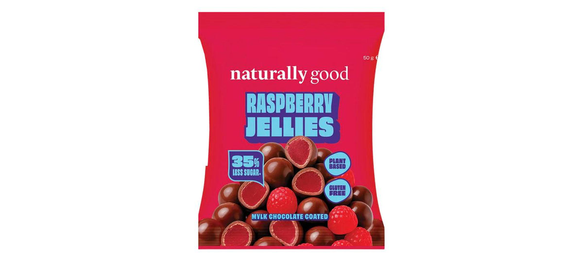 Naturally Good - Mylk Choc Coated Raspberry Jellies 50g