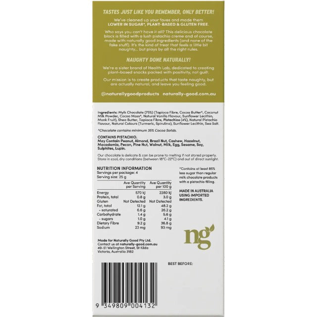 Naturally Good - Filled Chocolate Block Pistachio Creme 100g