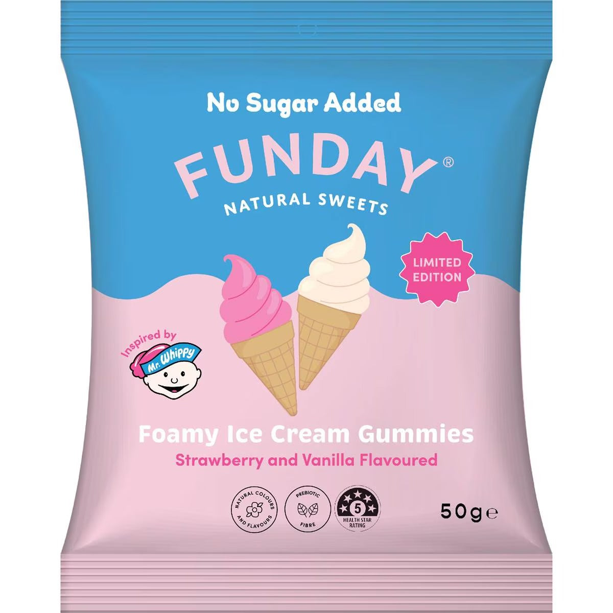 Funday Natural Sweets - Mr Whippy Strawberry & Vanilla Ice Cream Gummies 50g