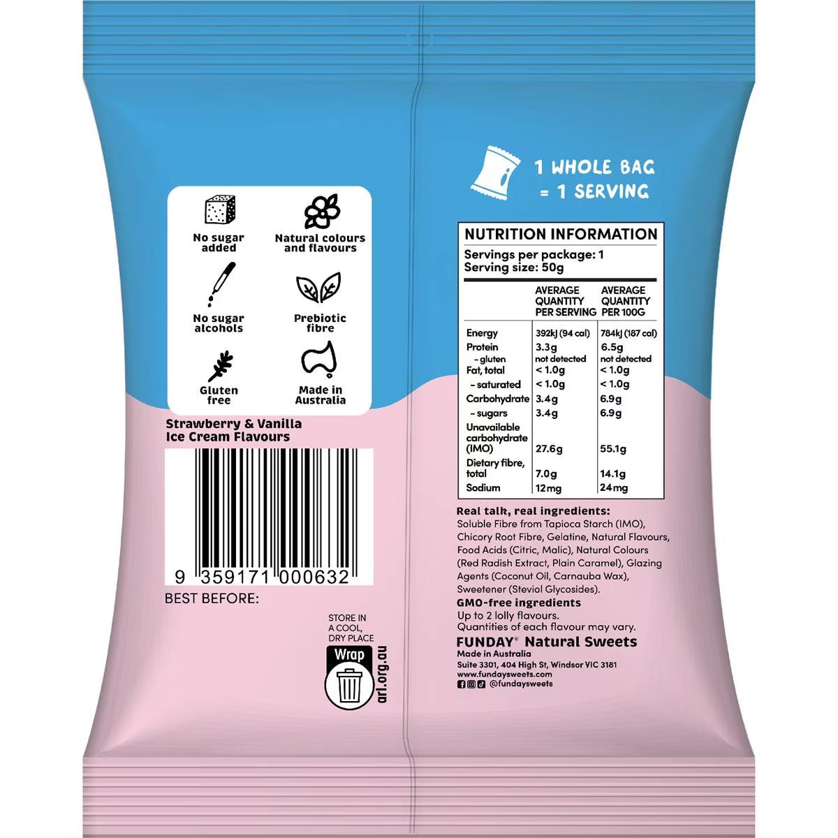 Funday Natural Sweets - Mr Whippy Strawberry & Vanilla Ice Cream Gummies 50g