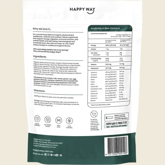 Happy Way - Super Greens Powder Tropical 200g