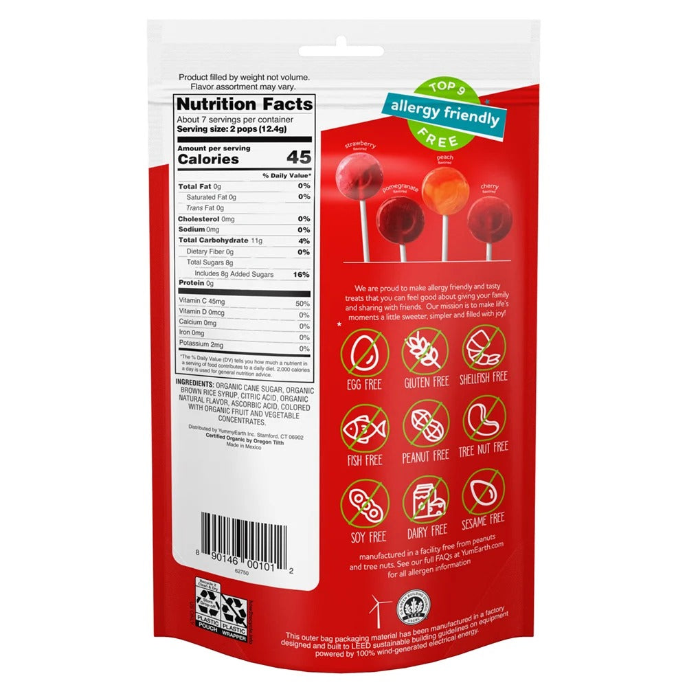 Yum Earth - Organic Lollipops Assorted Fruit 14 Pack 85g