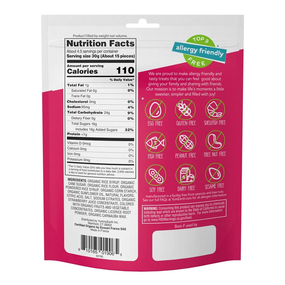 Yum Earth - Organic Gluten Free Strawberry Licorice 142g