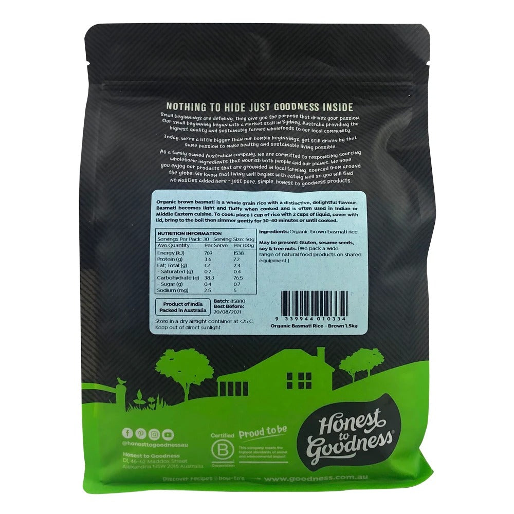 Honest to Goodness - Organic Brown Basmati Rice 1.5kg