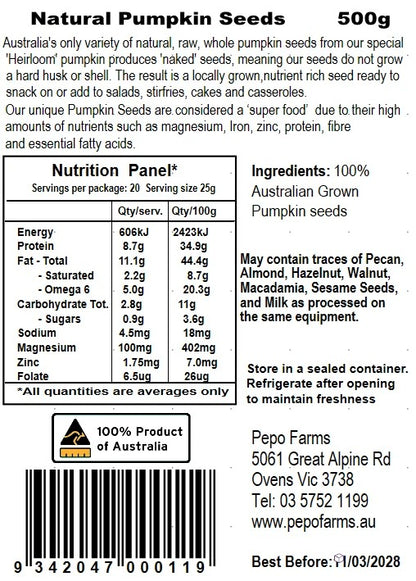 Australian Pumpkin Seeds - Natural Pumpkin Seeds 250g
