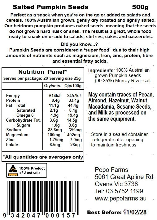 Australian Pumpkin Seeds - Salted Pumpkin Seeds 100g