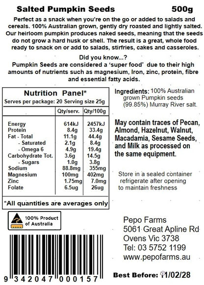 Australian Pumpkin Seeds - Salted Pumpkin Seeds 100g