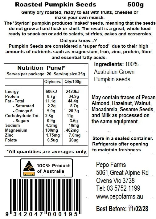 Pepo Farms - Roasted Pumpkin Seeds 250g