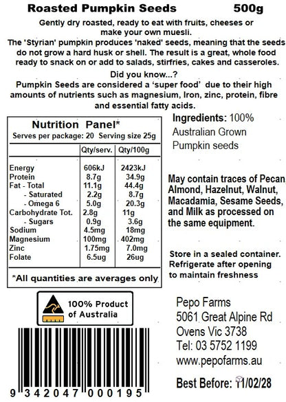 Pepo Farms - Roasted Pumpkin Seeds 250g