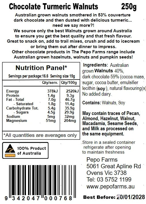Artisan Mill - Dark Chocolate Turmeric Walnuts 250g