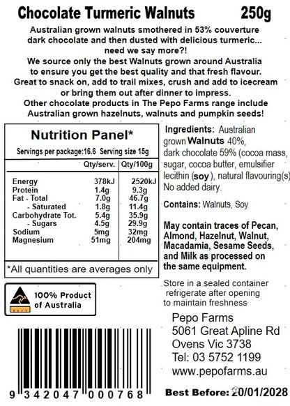 Artisan Mill - Dark Chocolate Turmeric Walnuts 250g