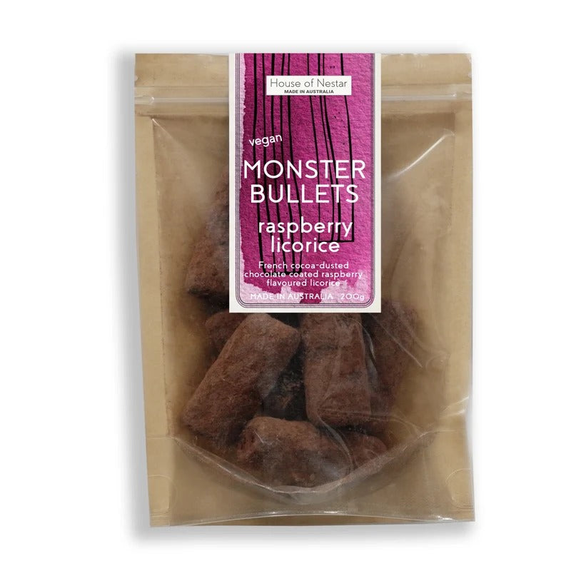 House Of Nestar - Cocoa Dusted Monster Licorice Bullets - Raspberry 200g